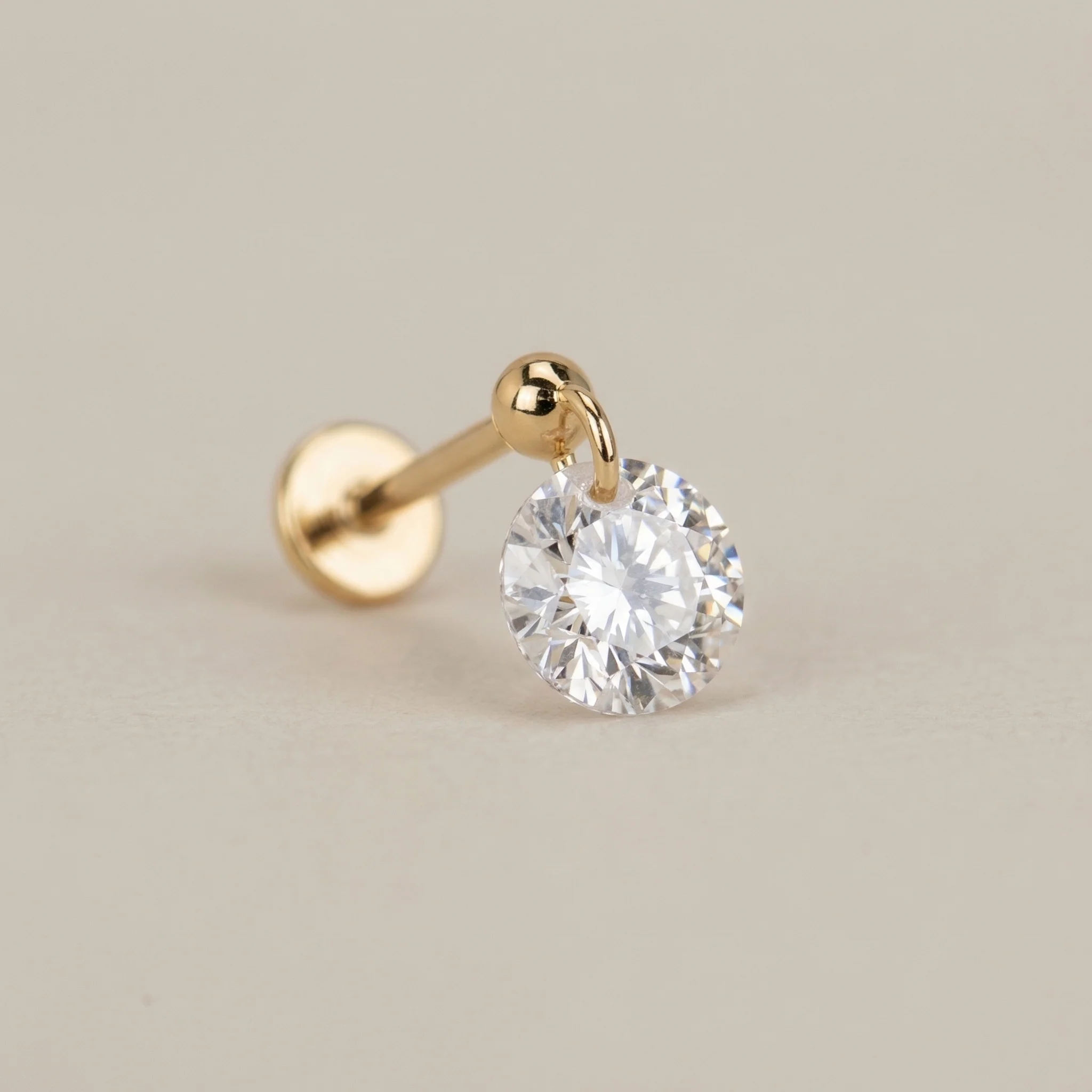 Yellow Gold Floating Gemstone Flat Back Drop Earring - Image 2