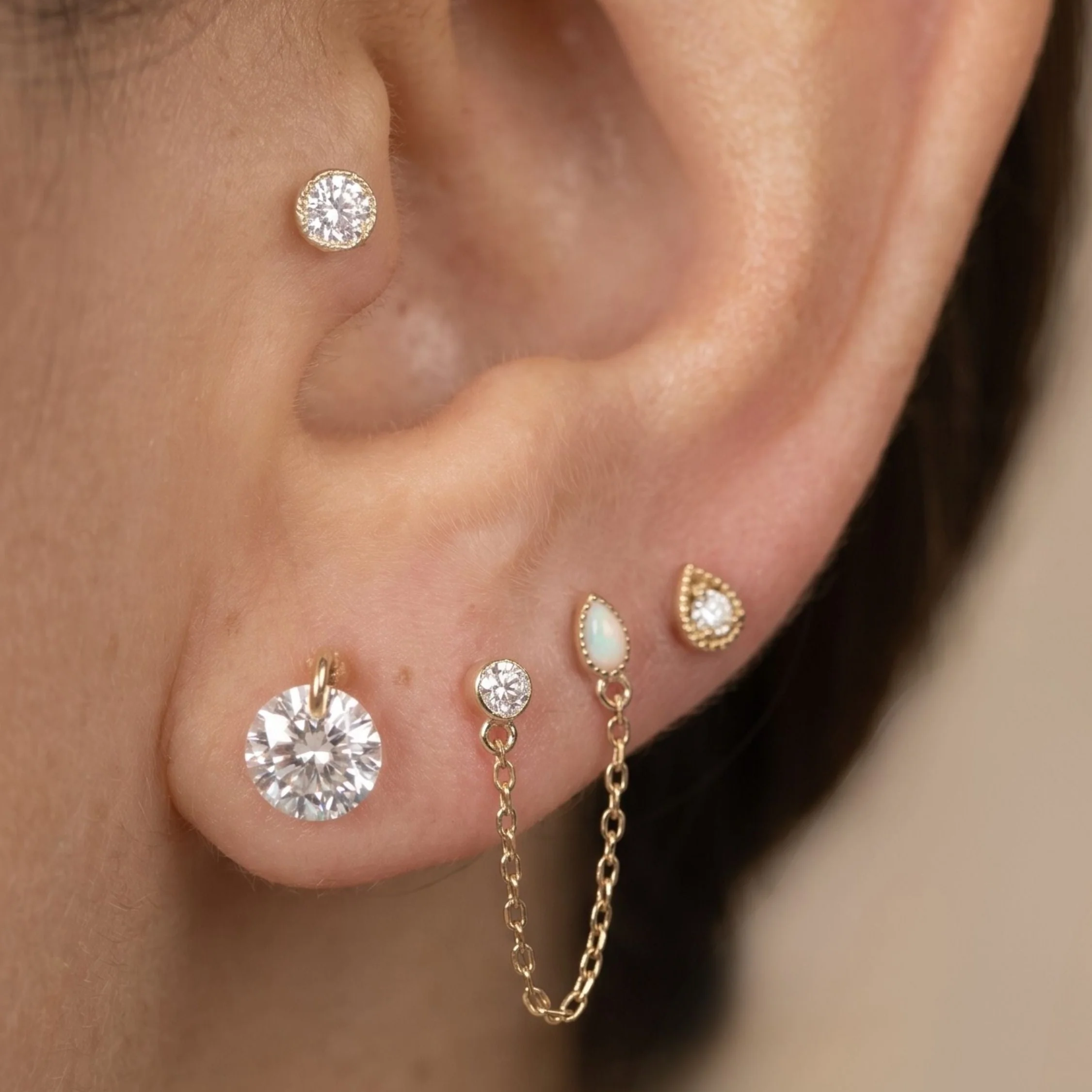 Yellow Gold Floating Gemstone Flat Back Drop Earring - Image 5