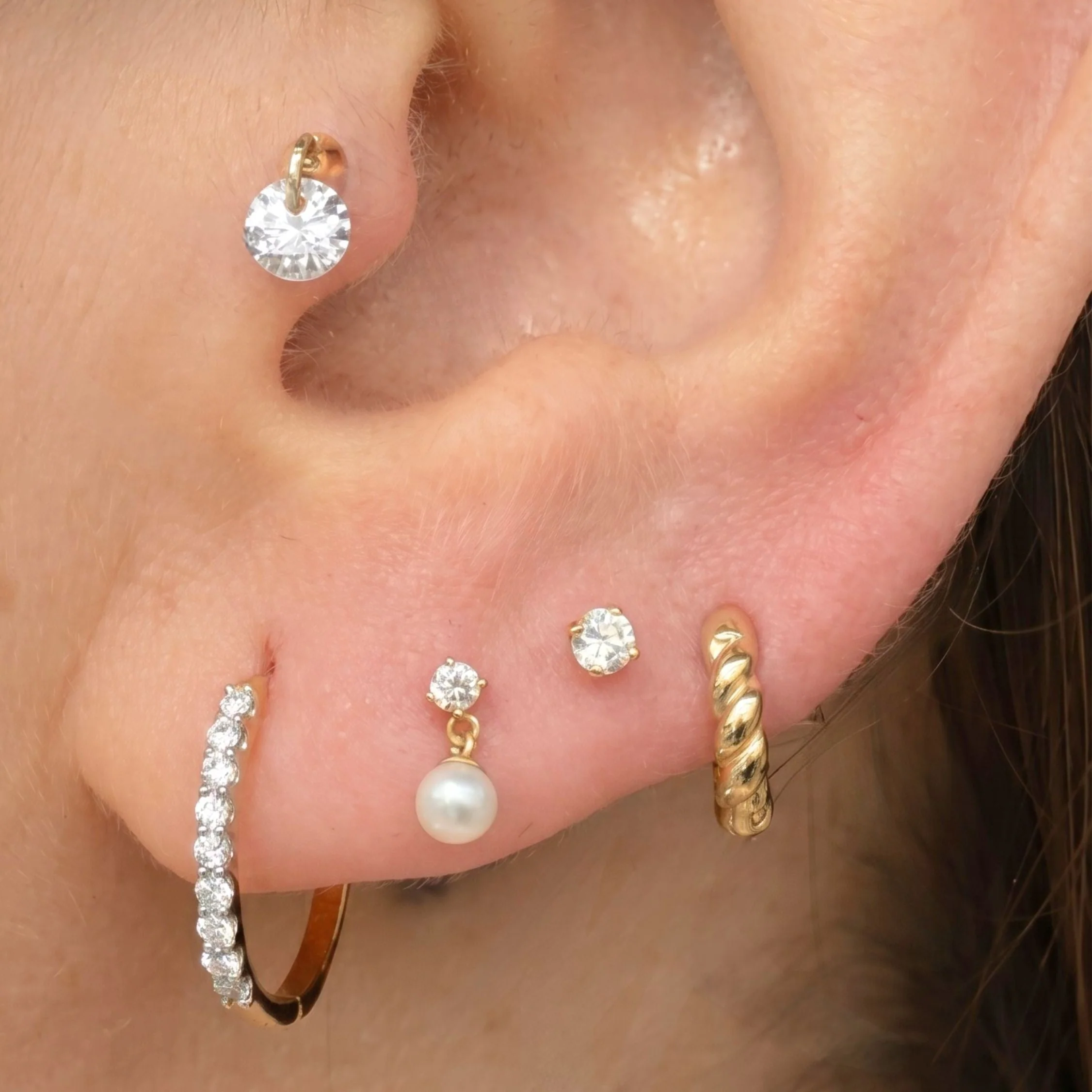 Yellow Gold Floating Gemstone Flat Back Drop Earring - Image 6