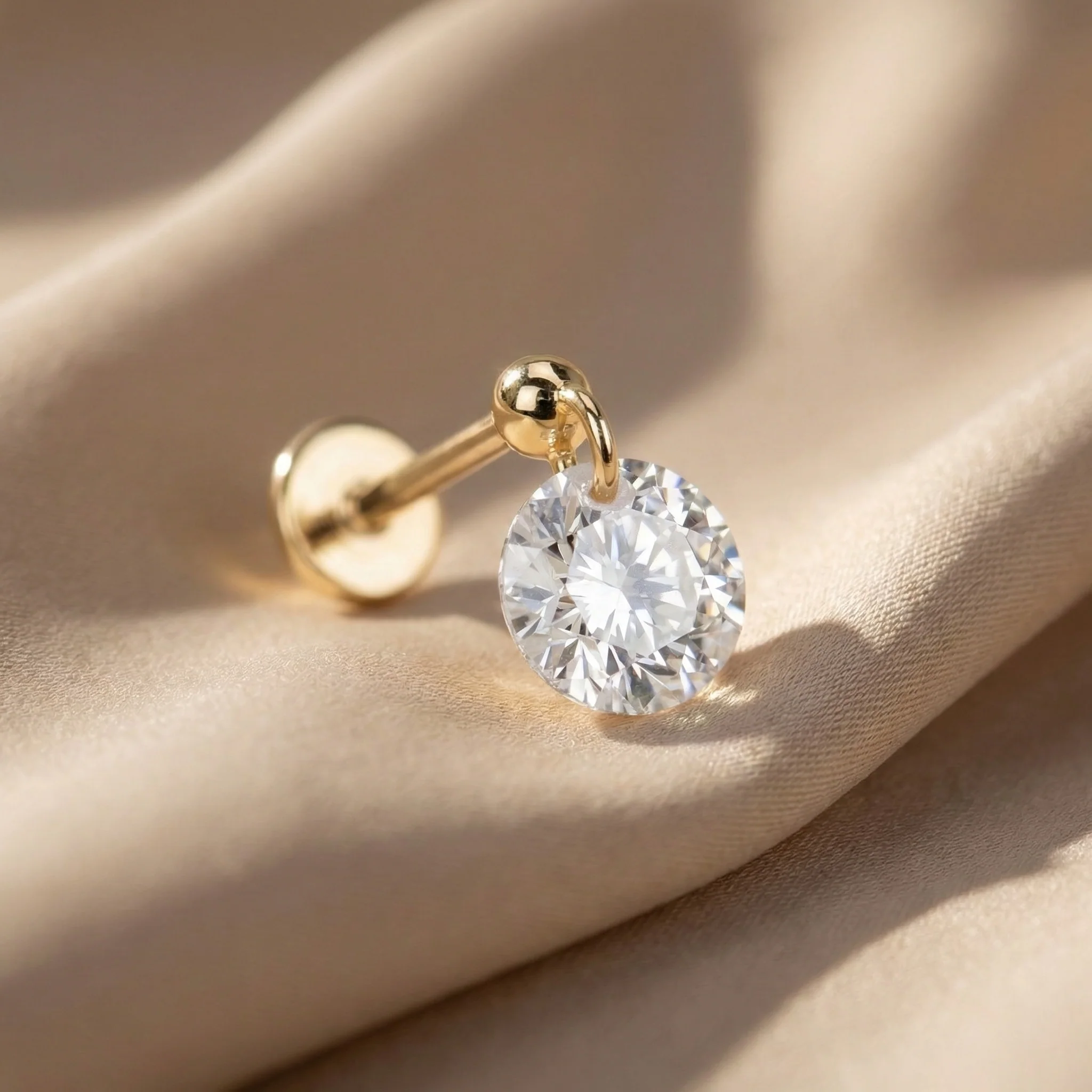 Yellow Gold Floating Gemstone Flat Back Drop Earring - Image 7