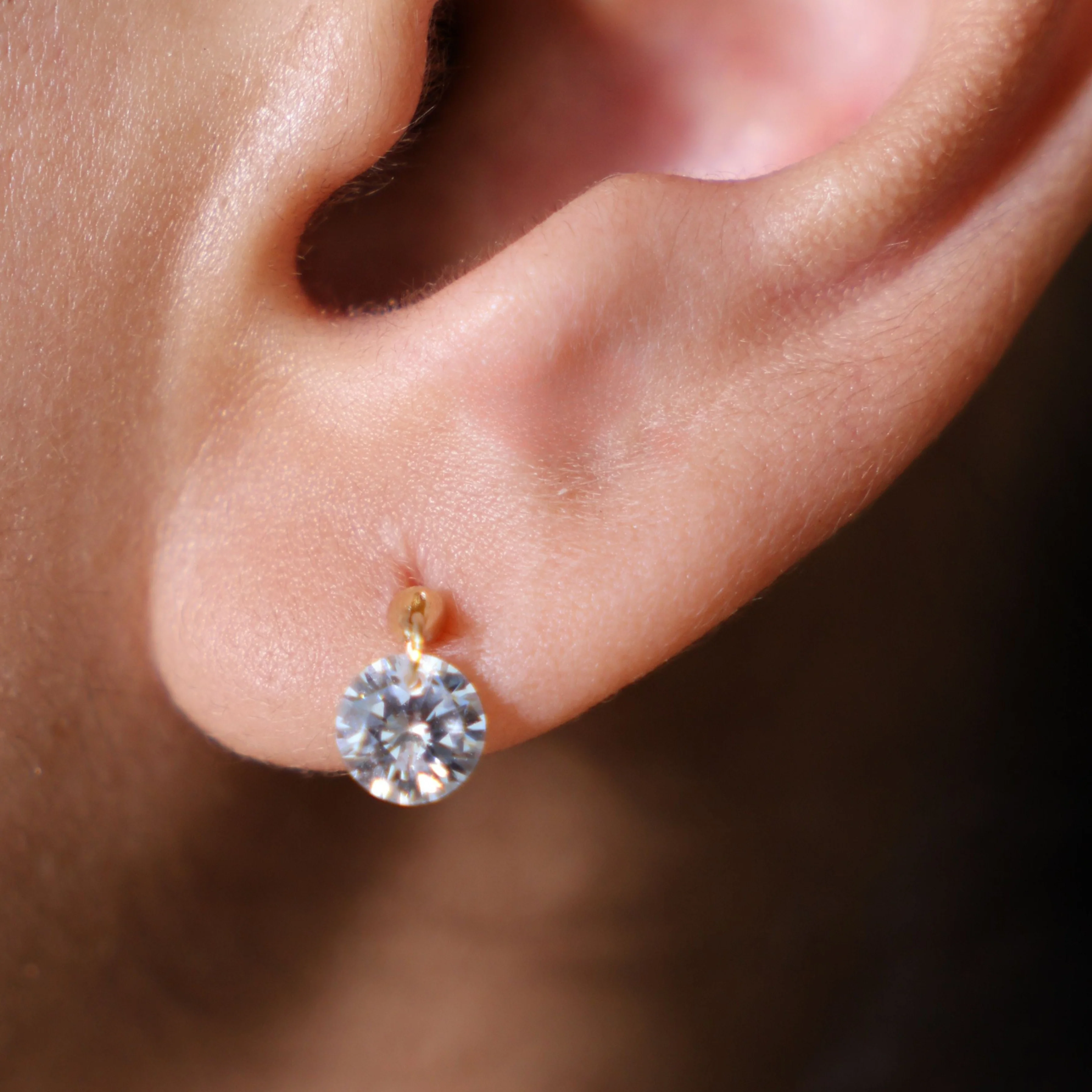 Yellow Gold Floating Gemstone Flat Back Drop Earring - Image 8