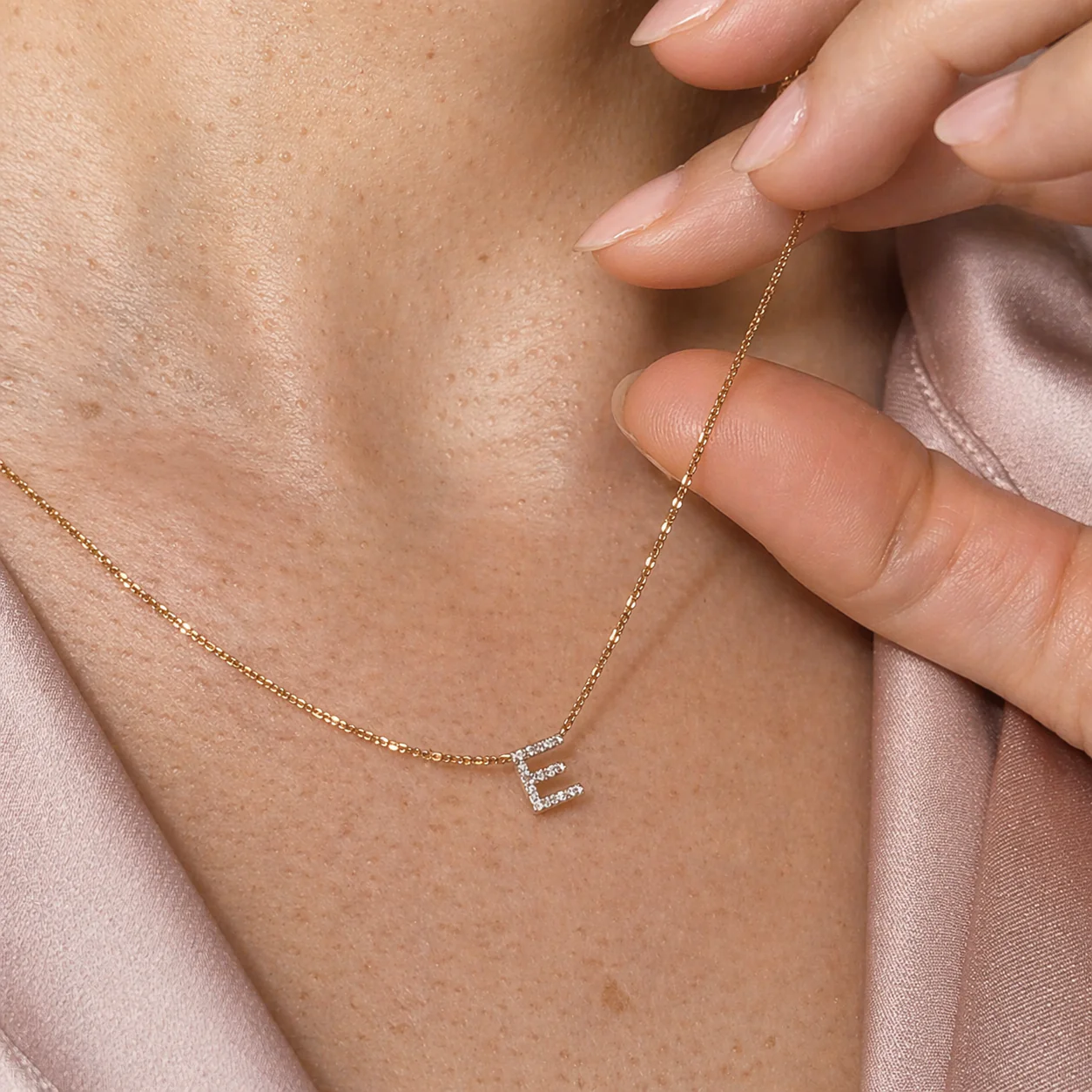 Yellow Gold Diamond Initial Charm Necklace - Image 32