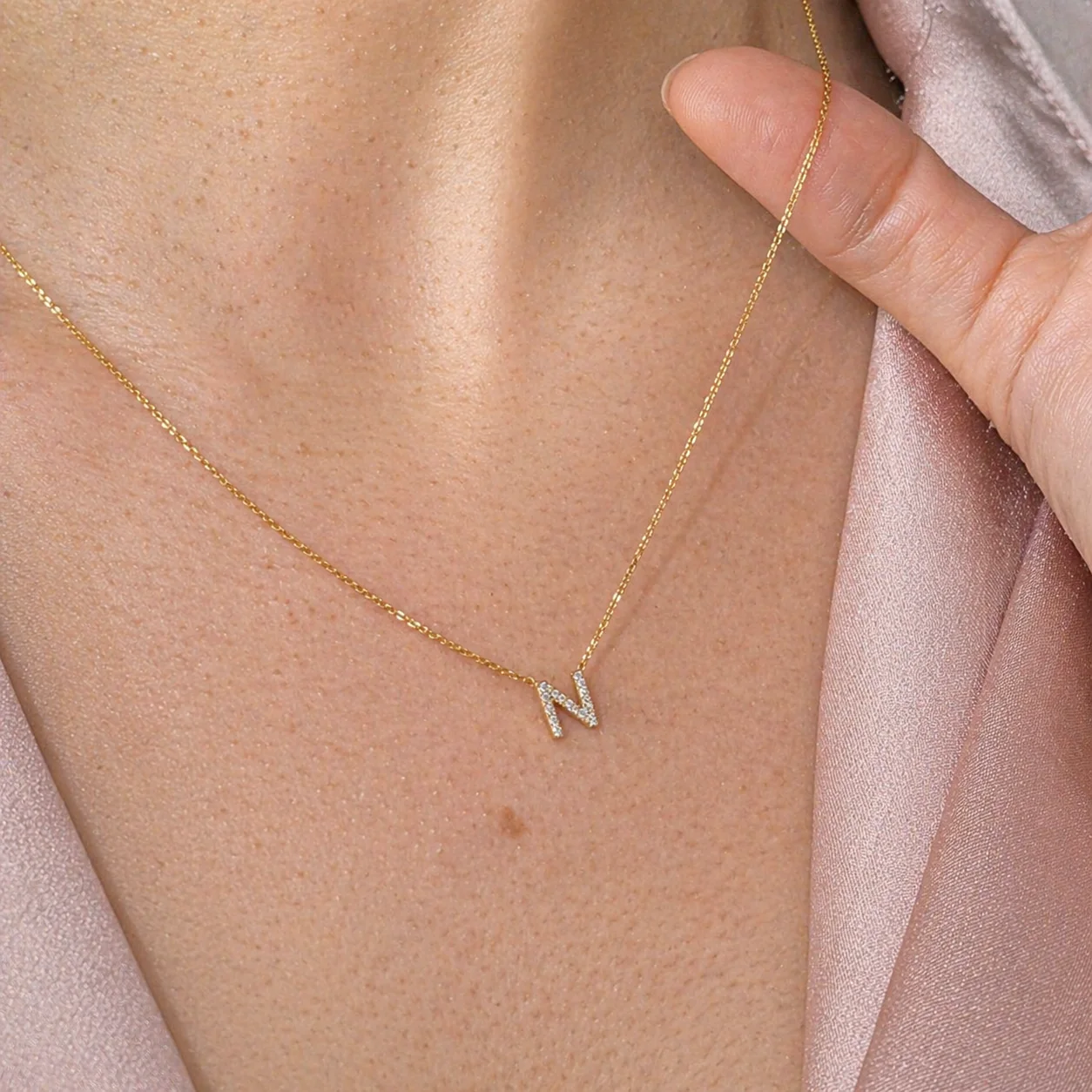 Yellow Gold Diamond Initial Charm Necklace - Image 41