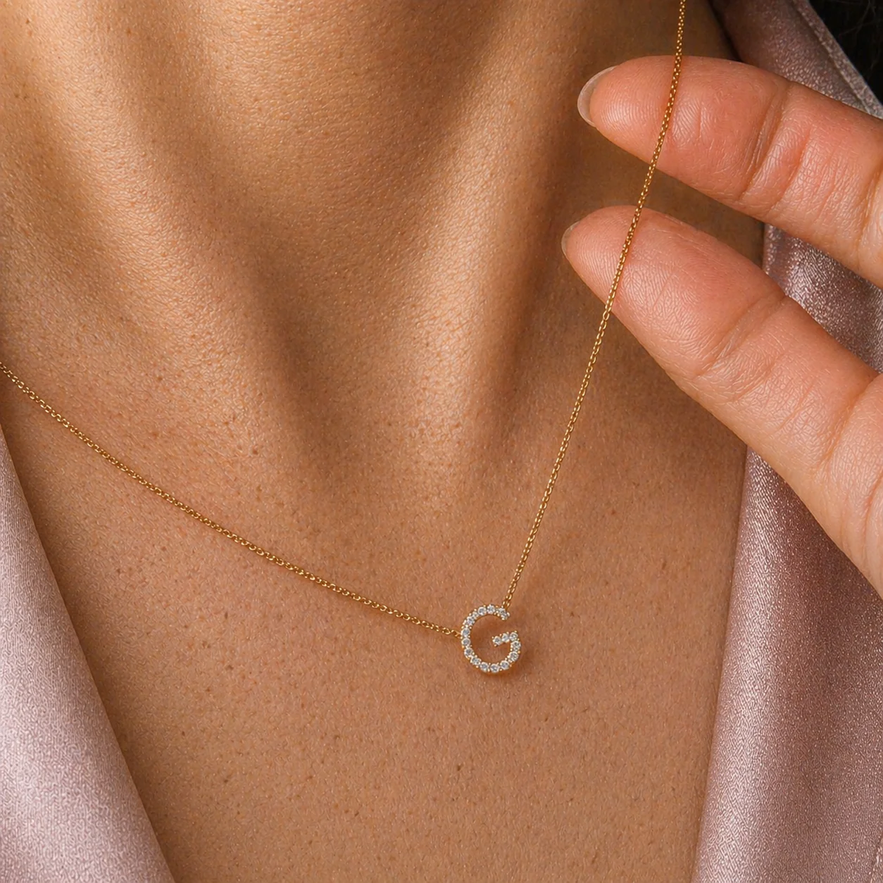 Yellow Gold Diamond Initial Charm Necklace - Image 45