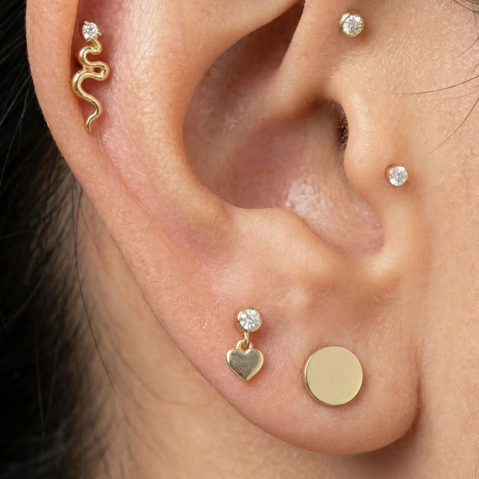 Yellow Gold Disc Flat Back Stud Earring - Image 2