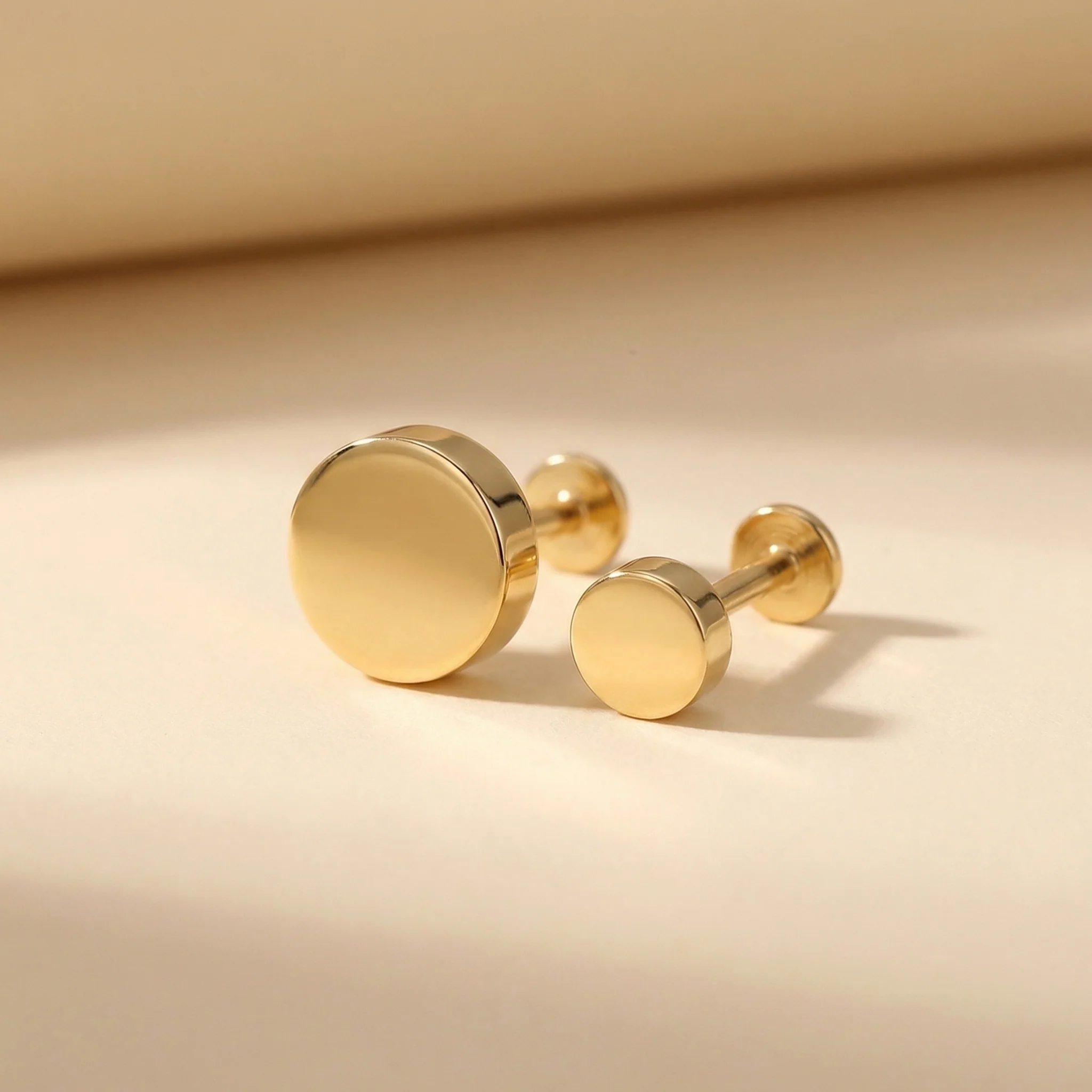 Yellow Gold Disc Flat Back Threaded Stud Earring - Image 6