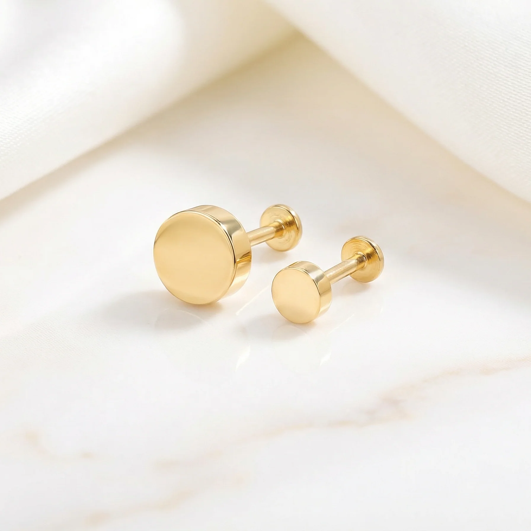 Yellow Gold Disc Flat Back Stud Earring - Image 6