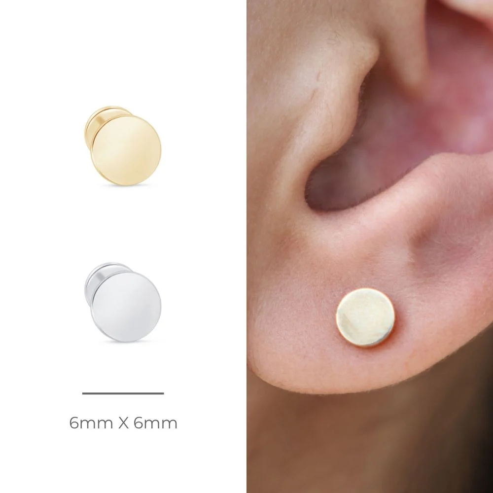 Yellow Gold Disc Flat Back Stud Earring - Image 9