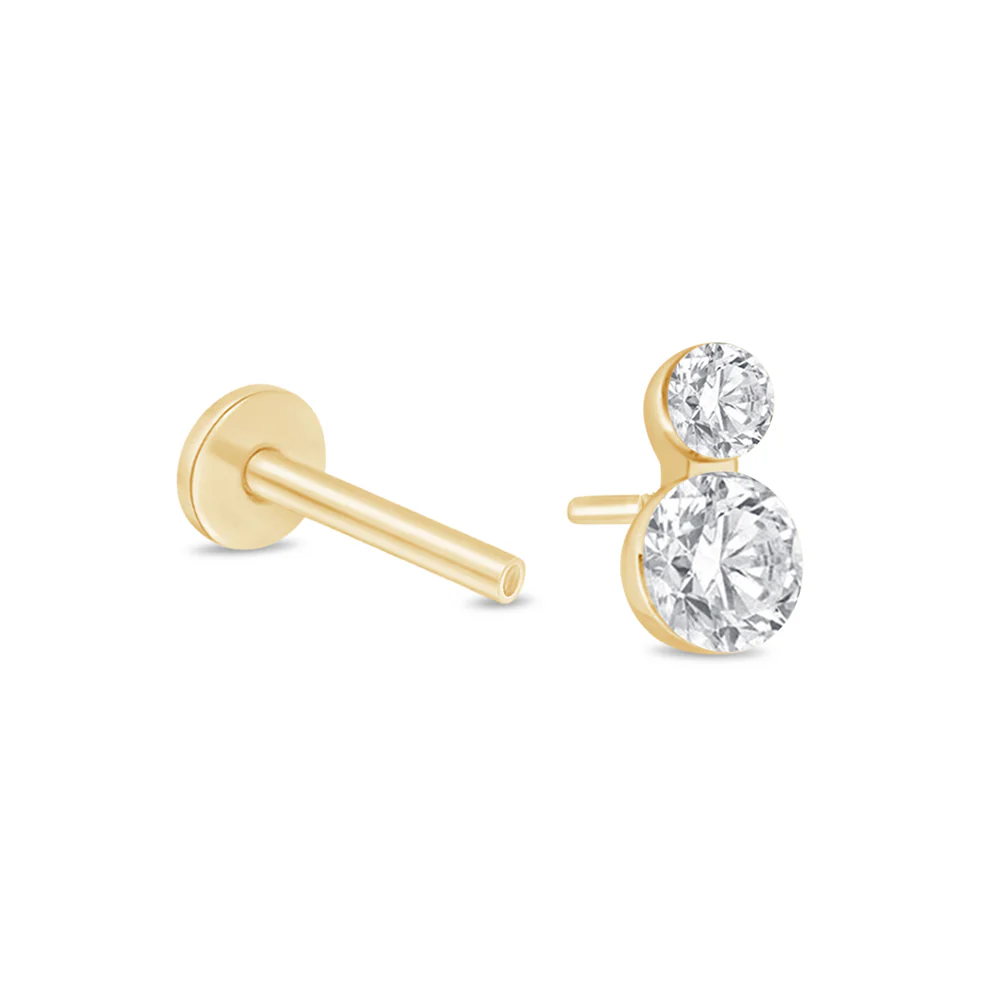 Yellow Gold Double Lab Grown Diamond Flat Back Earring - Image 12