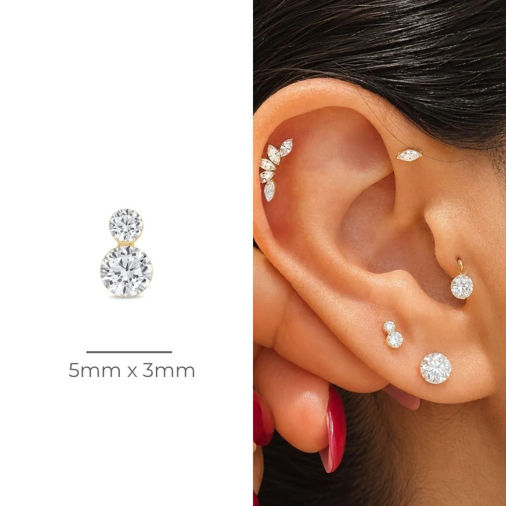 Yellow Gold Double Lab Grown Diamond Flat Back Earring - Image 13