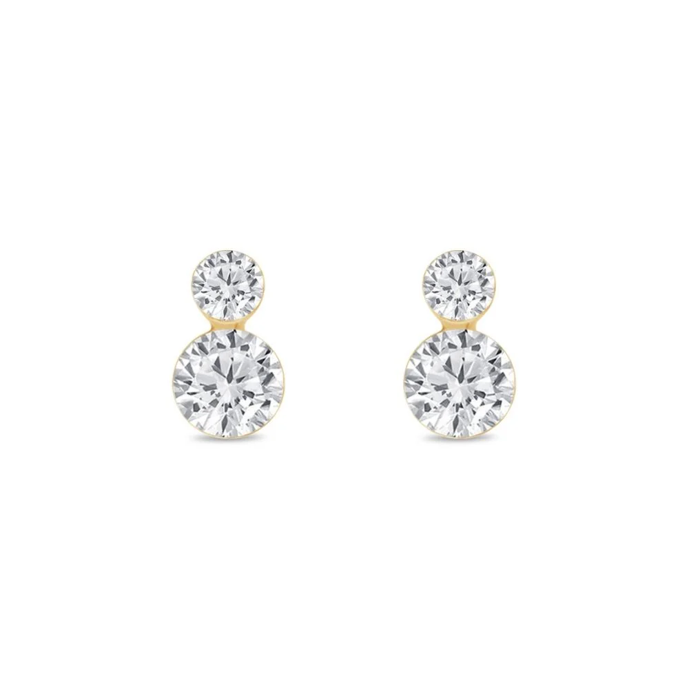 Yellow Gold Double Lab Grown Diamond Flat Back Earring - Image 14