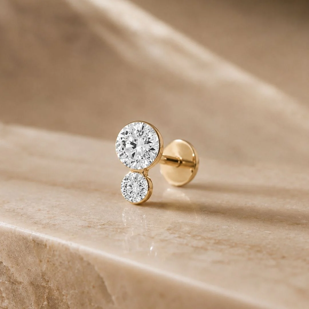 Yellow Gold Double Lab Grown Diamond Flat Back Earring - Image 4