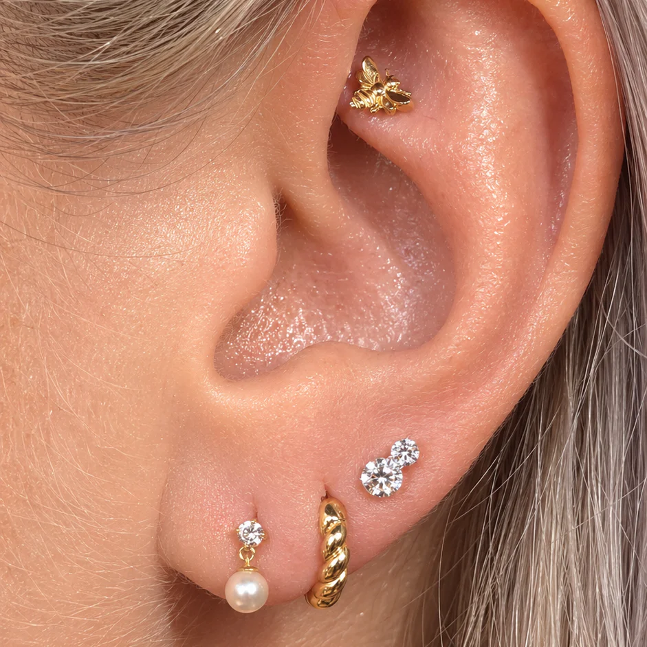 Yellow Gold Double Lab Grown Diamond Flat Back Earring - Image 6