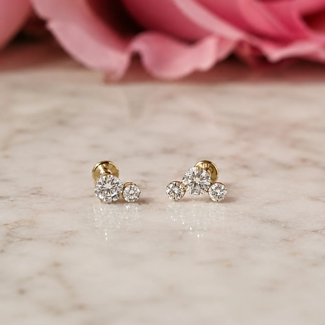 Yellow Gold Double Lab Grown Diamond Flat Back Earring - Image 7