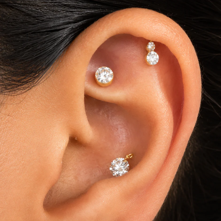 Yellow Gold Double Lab Grown Diamond Flat Back Earring - Image 8