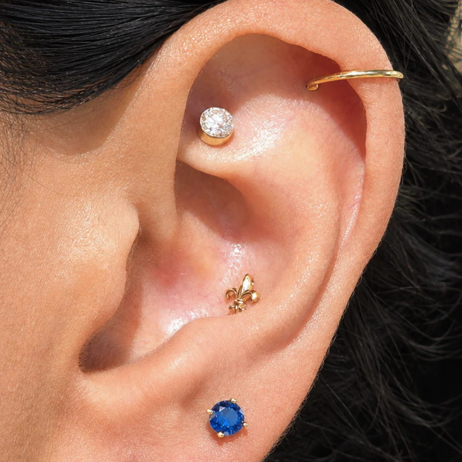 Yellow Gold Round Lab Grown Diamond Flat Back Earring - Image 12