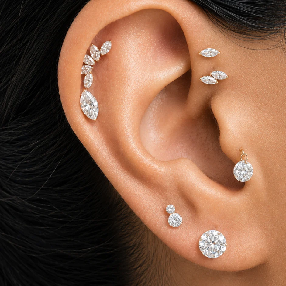 Yellow Gold Round Lab Grown Diamond Flat Back Earring - Image 14