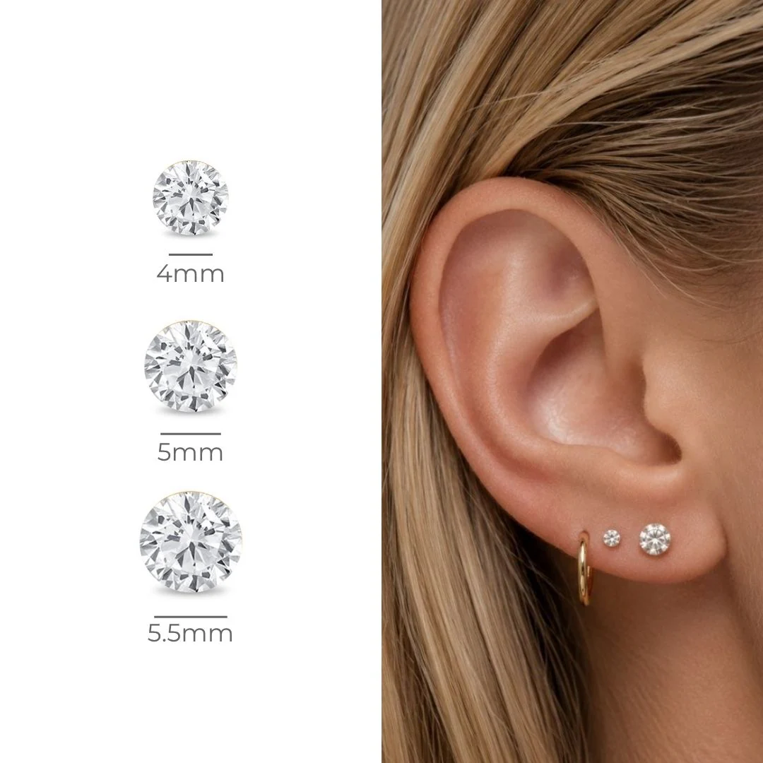 Yellow Gold Round Lab Grown Diamond Flat Back Earring - Image 19