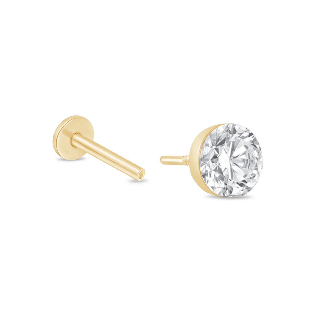 Yellow Gold Round Lab Grown Diamond Flat Back Earring - Image 22