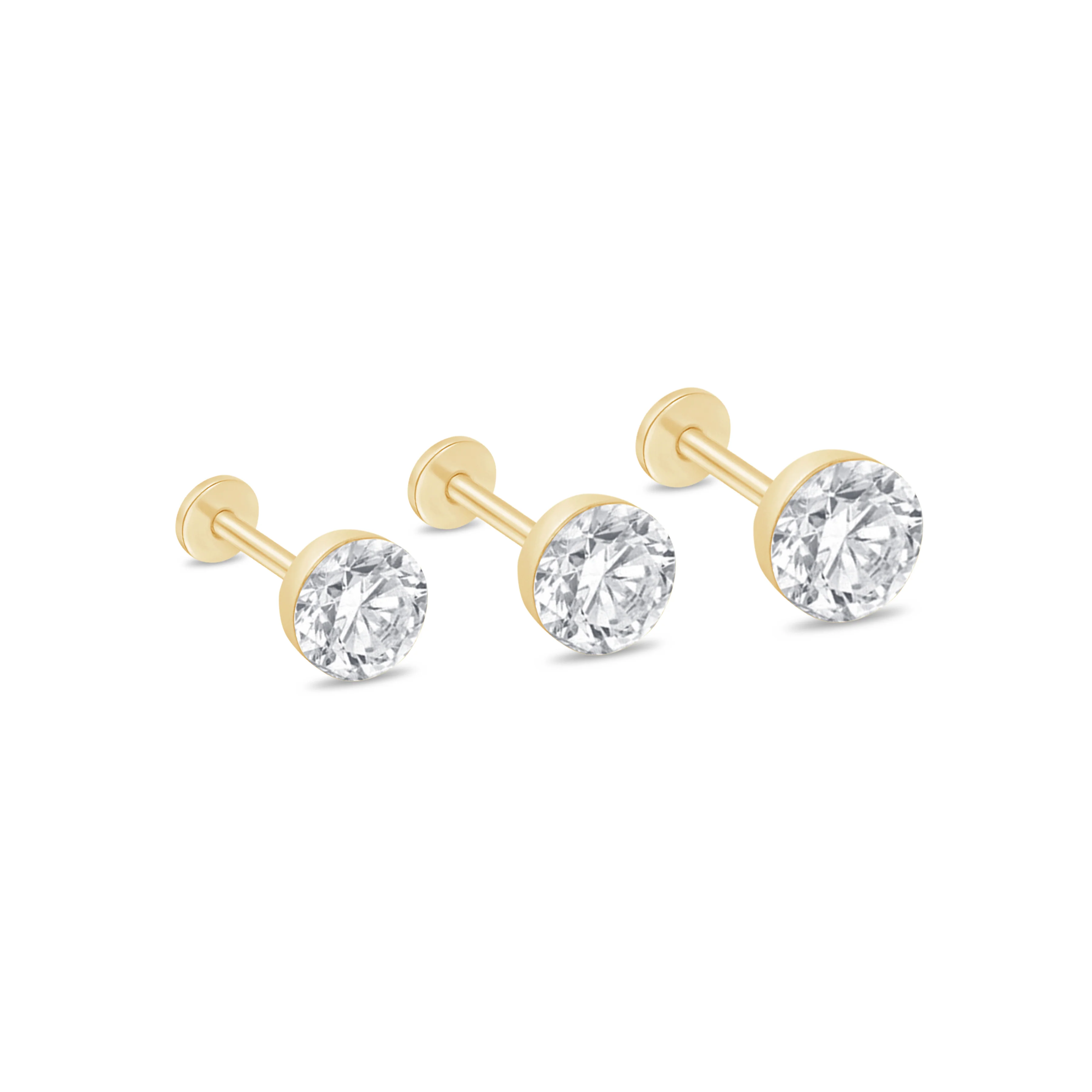 Yellow Gold Round Lab Grown Diamond Flat Back Earring - Image 26