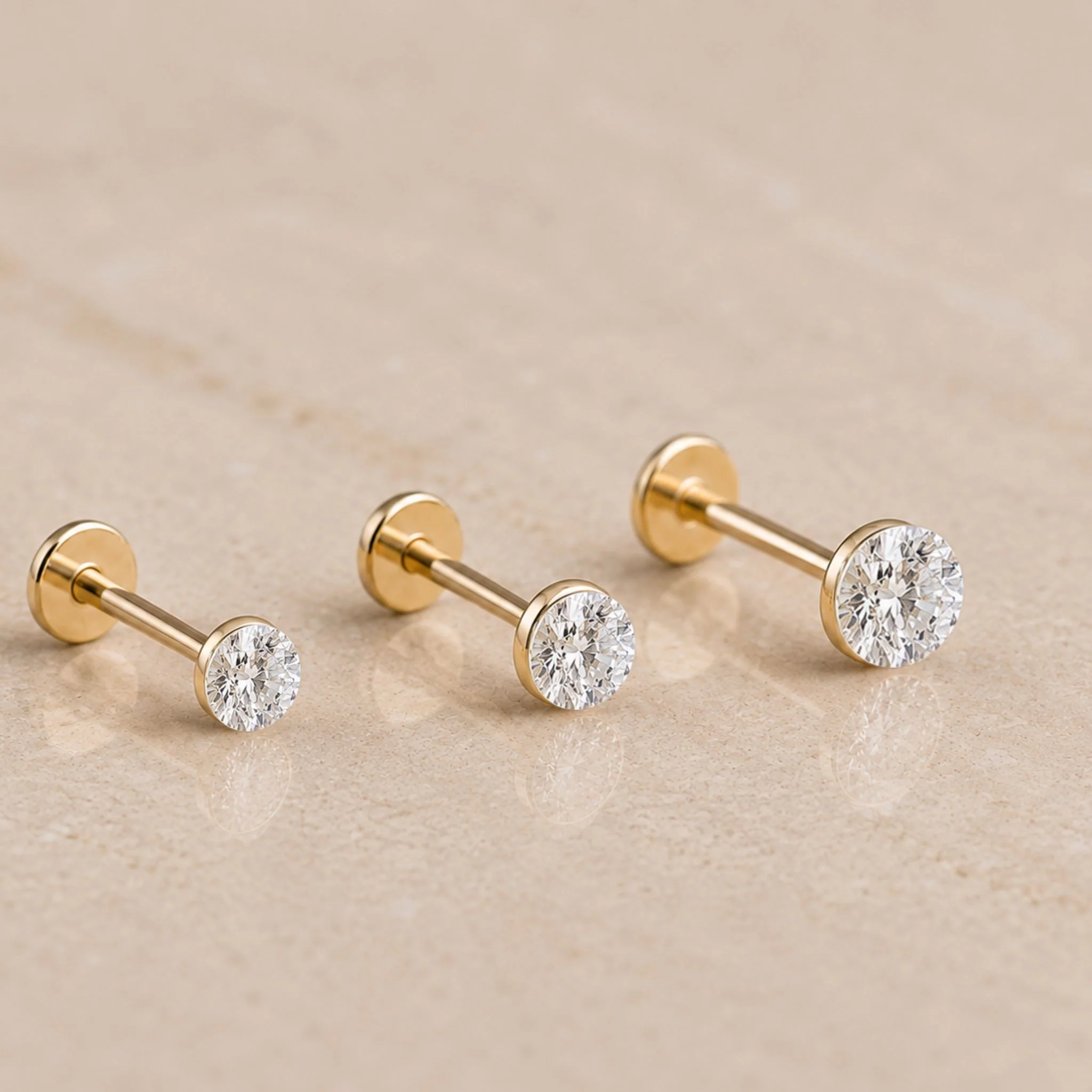 Yellow Gold Round Lab Grown Diamond Flat Back Earring - Image 4