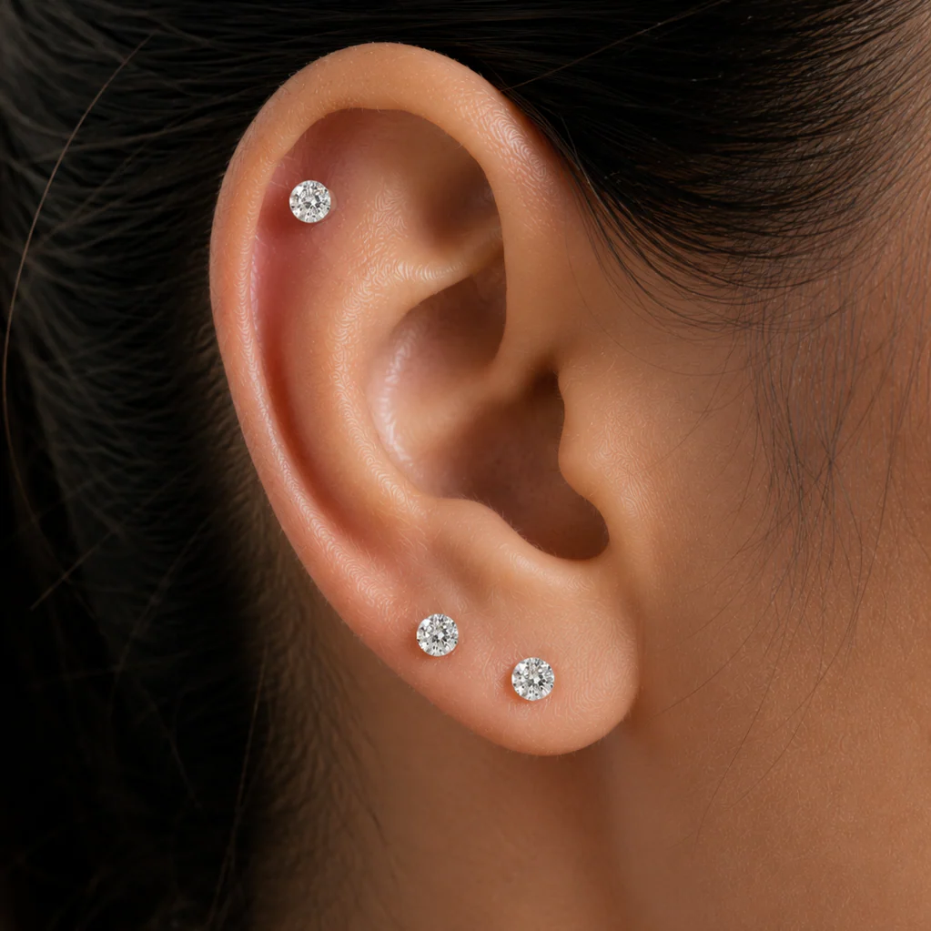 Yellow Gold Round Lab Grown Diamond Flat Back Earring - Image 7