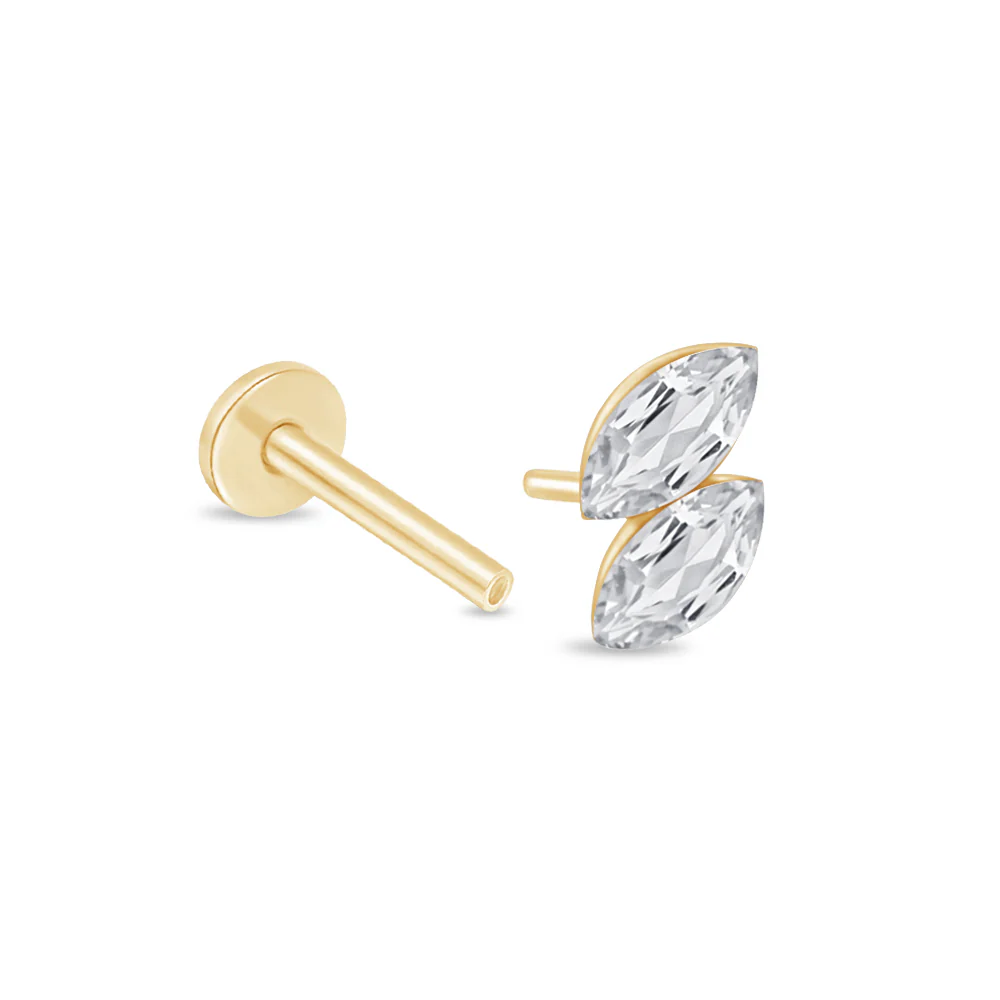 Yellow Gold Dual Marquise Lab Grown Diamond Flat Back Earring - Image 15
