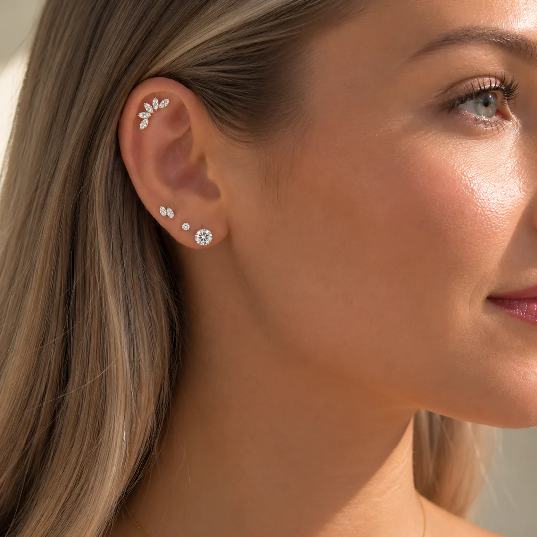 Yellow Gold Round Lab Grown Diamond Flat Back Earring - Image 13