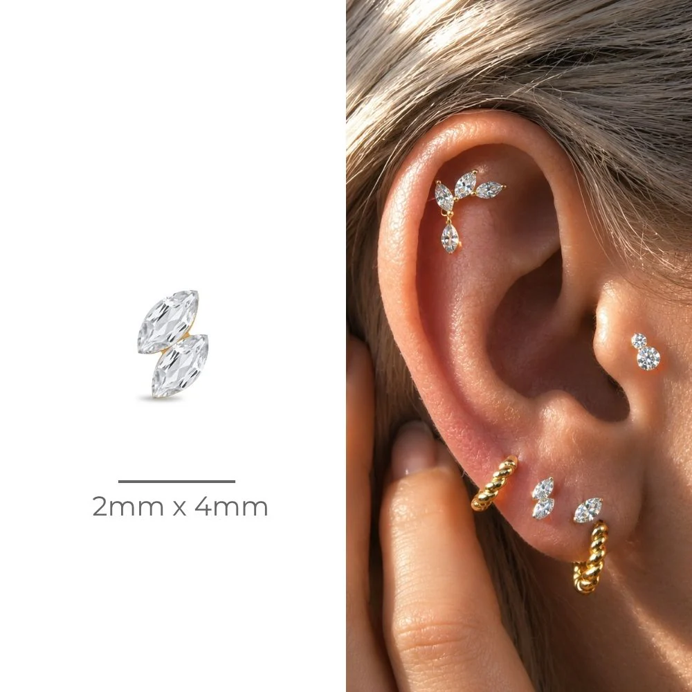 Yellow Gold Dual Marquise Lab Grown Diamond Flat Back Earring - Image 18