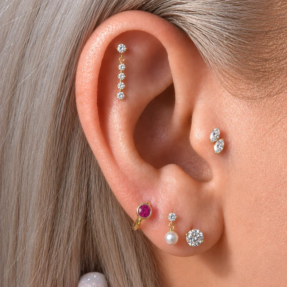 Yellow Gold Dual Marquise Lab Grown Diamond Flat Back Earring - Image 7