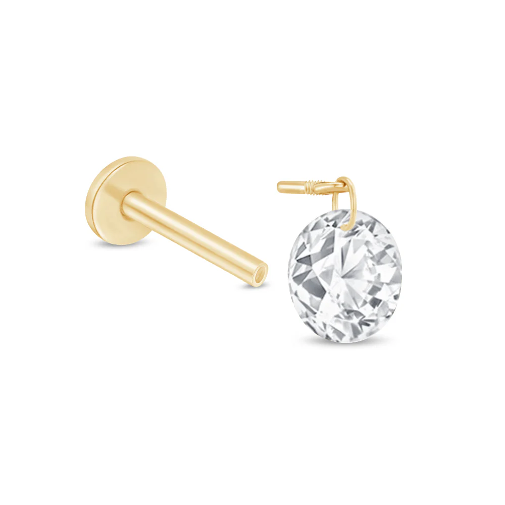 Yellow Gold Floating Lab Grown Diamond Drop Flat Back Earring - Image 11