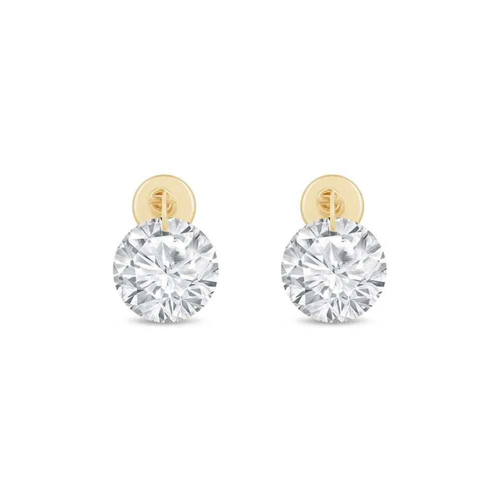 Yellow Gold Floating Lab Grown Diamond Drop Flat Back Earring - Image 12