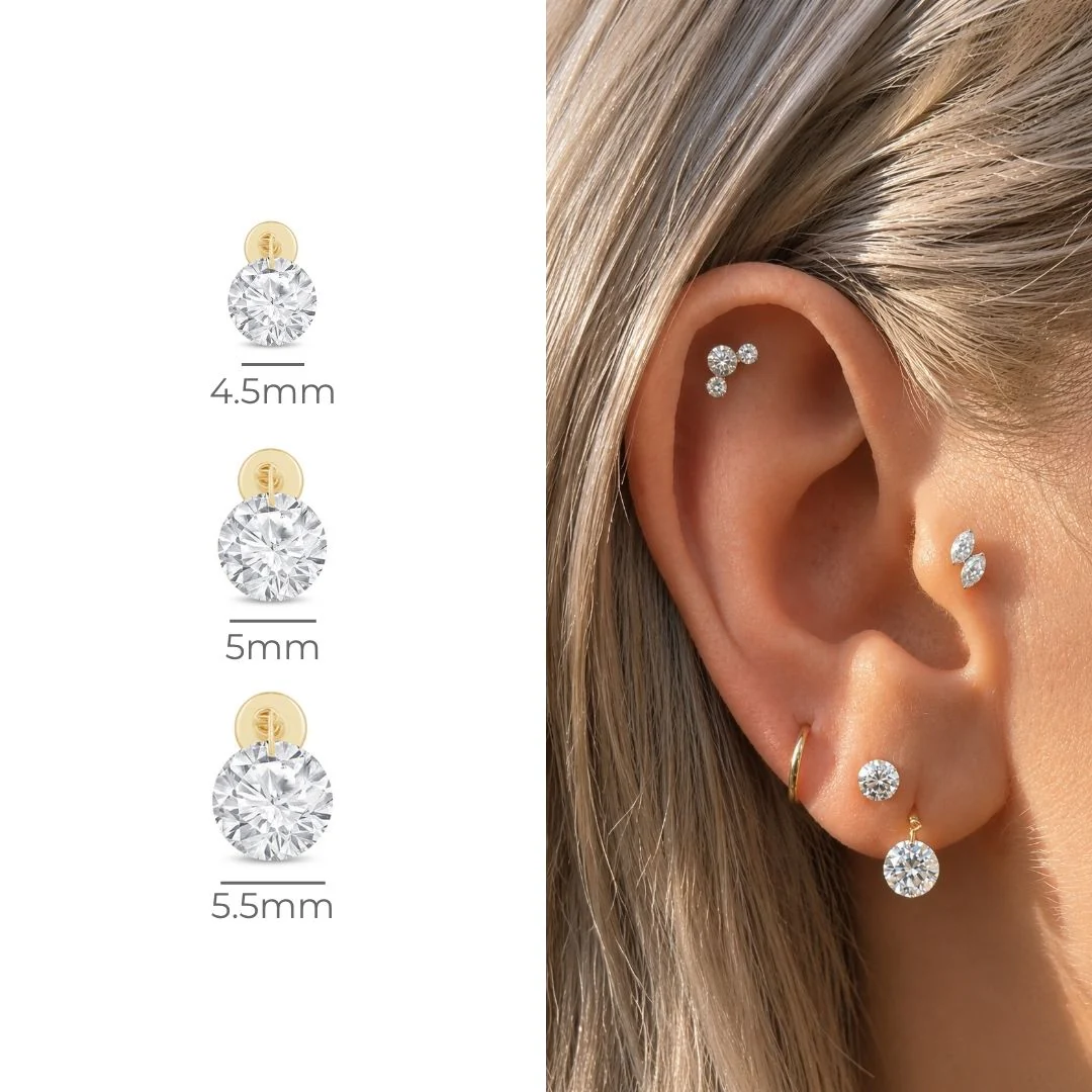 Yellow Gold Floating Lab Grown Diamond Drop Flat Back Earring - Image 13