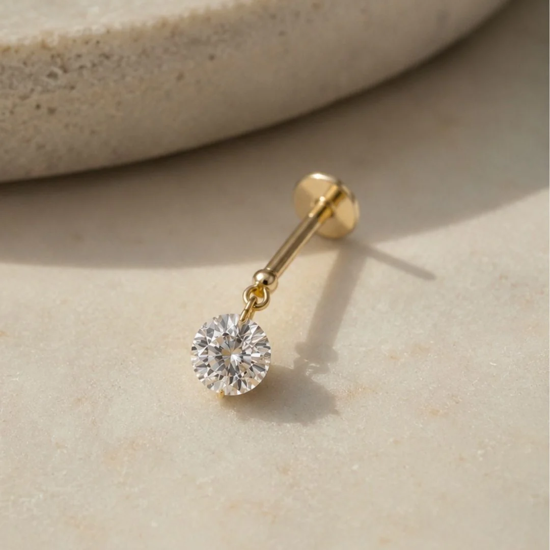 Yellow Gold Floating Lab Grown Diamond Drop Flat Back Earring - Image 3