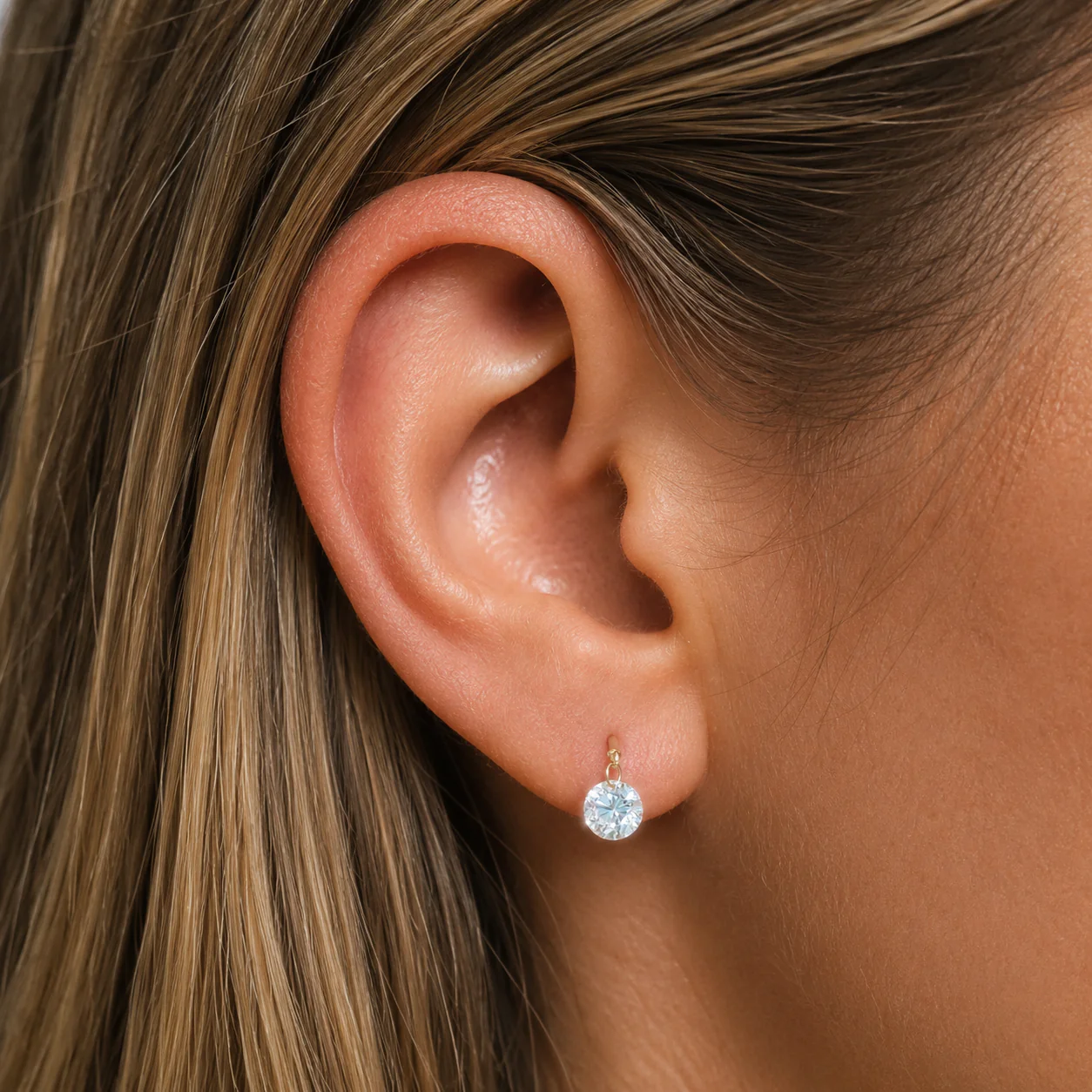 Yellow Gold Floating Lab Grown Diamond Drop Flat Back Earring - Image 4