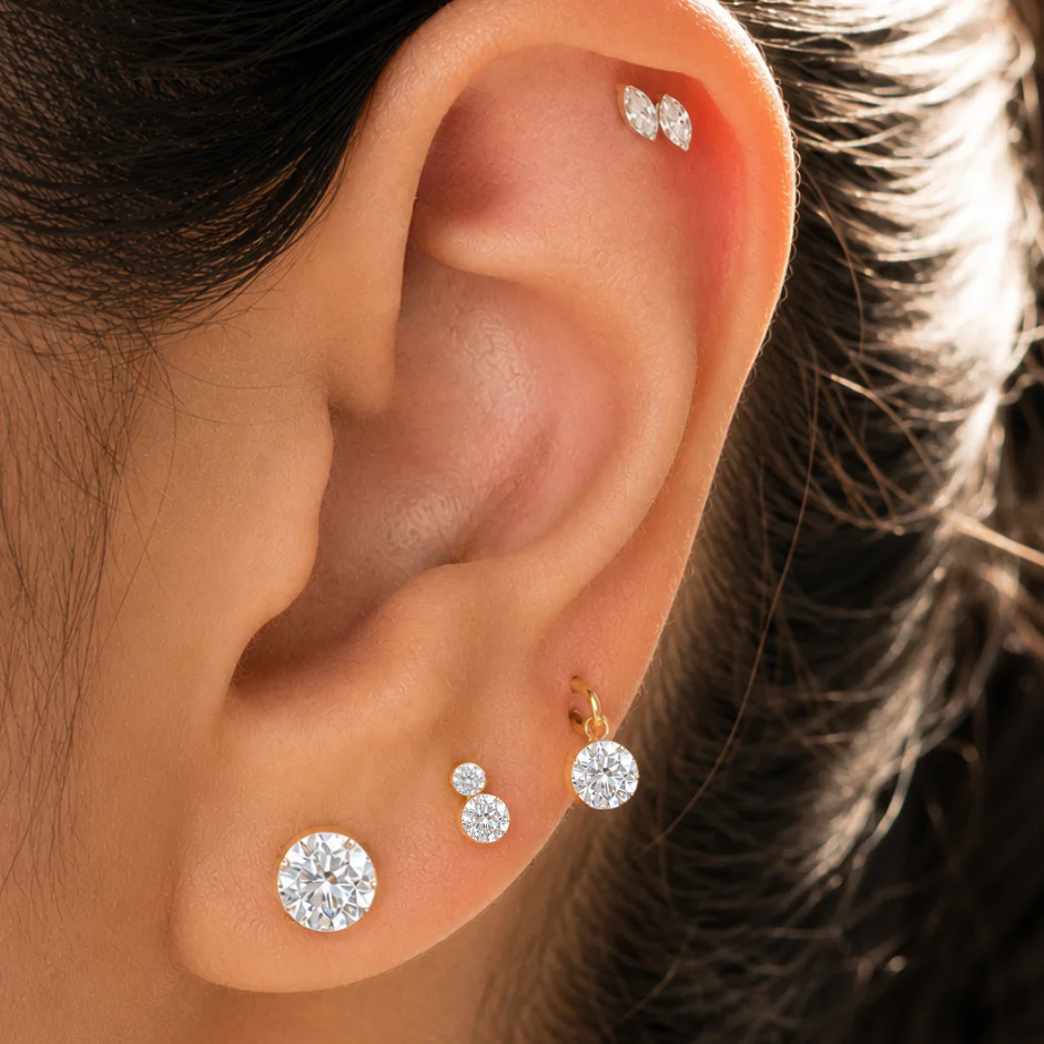 Yellow Gold Double Lab Grown Diamond Flat Back Earring - Image 10