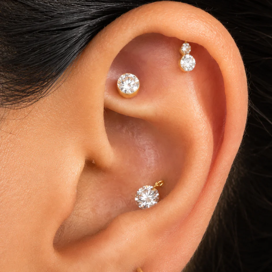 Yellow Gold Floating Lab Grown Diamond Drop Flat Back Earring - Image 6
