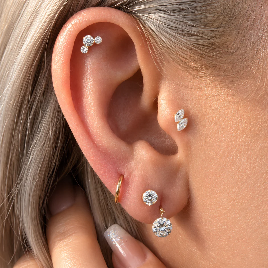 Yellow Gold Floating Lab Grown Diamond Drop Flat Back Earring - Image 7