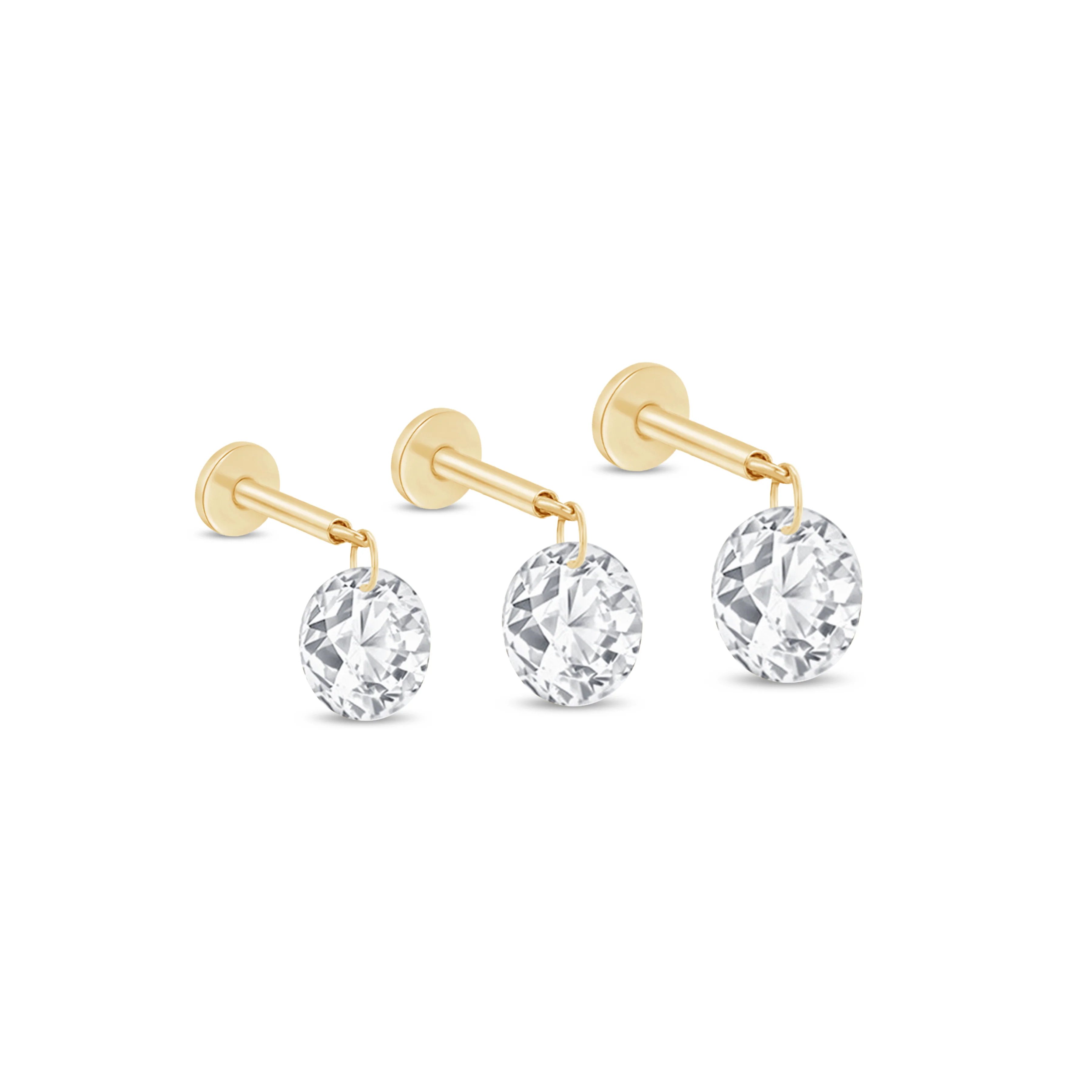 Yellow Gold Floating Lab Grown Diamond Drop Flat Back Earring - Image 8