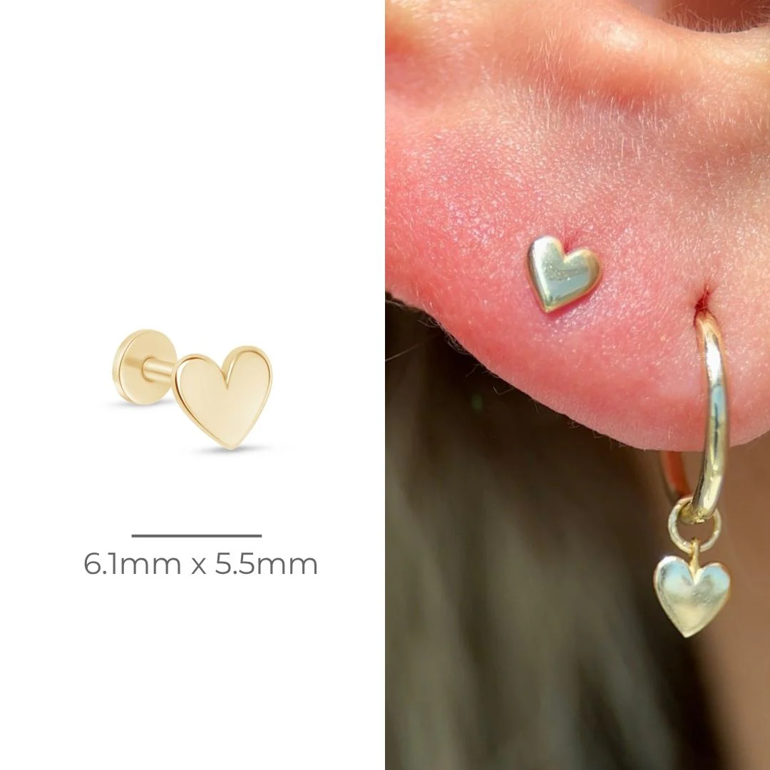 Yellow Gold Heart Threaded Flat Back Stud Earring - Image 10