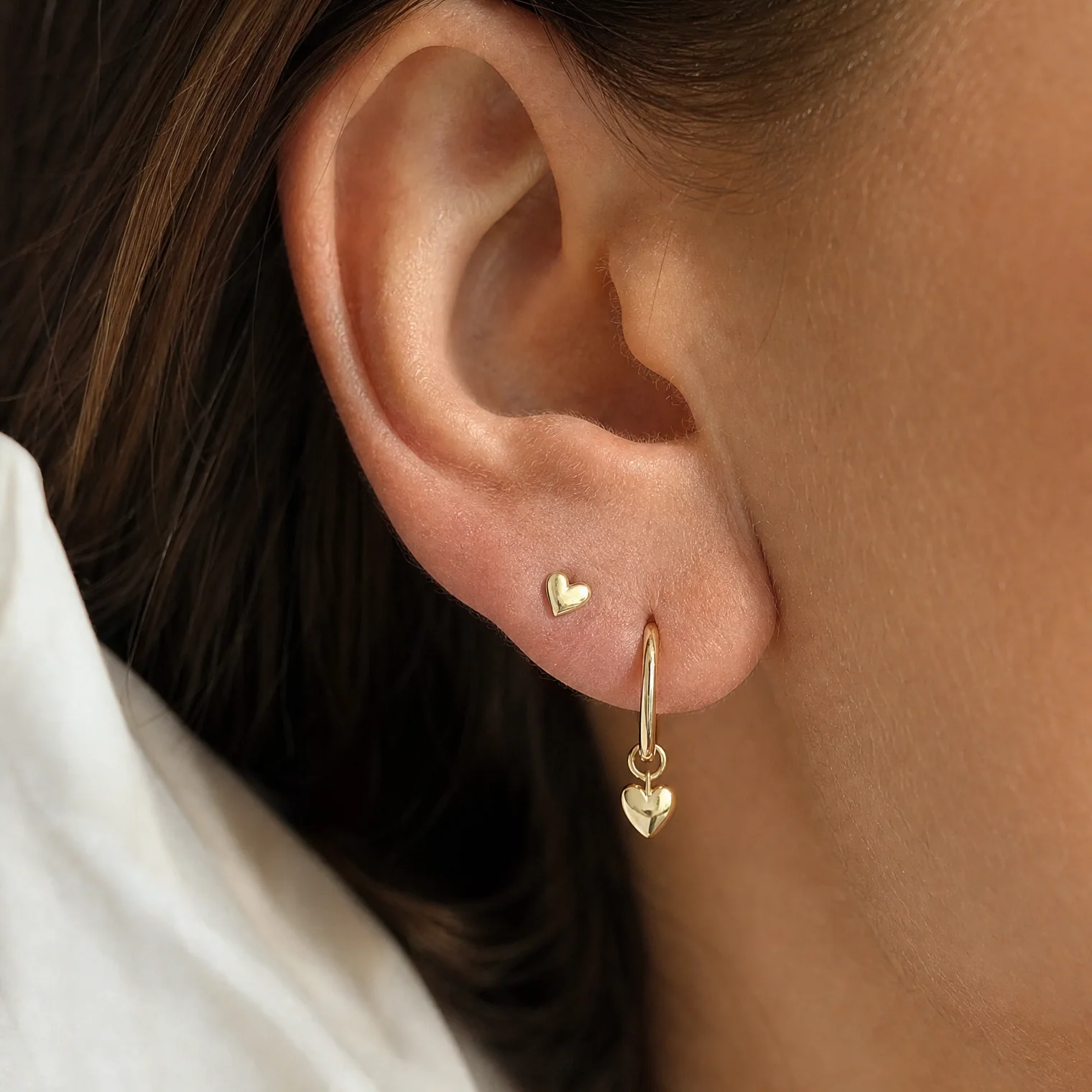 Yellow Gold Heart Threaded Flat Back Stud Earring - Image 5