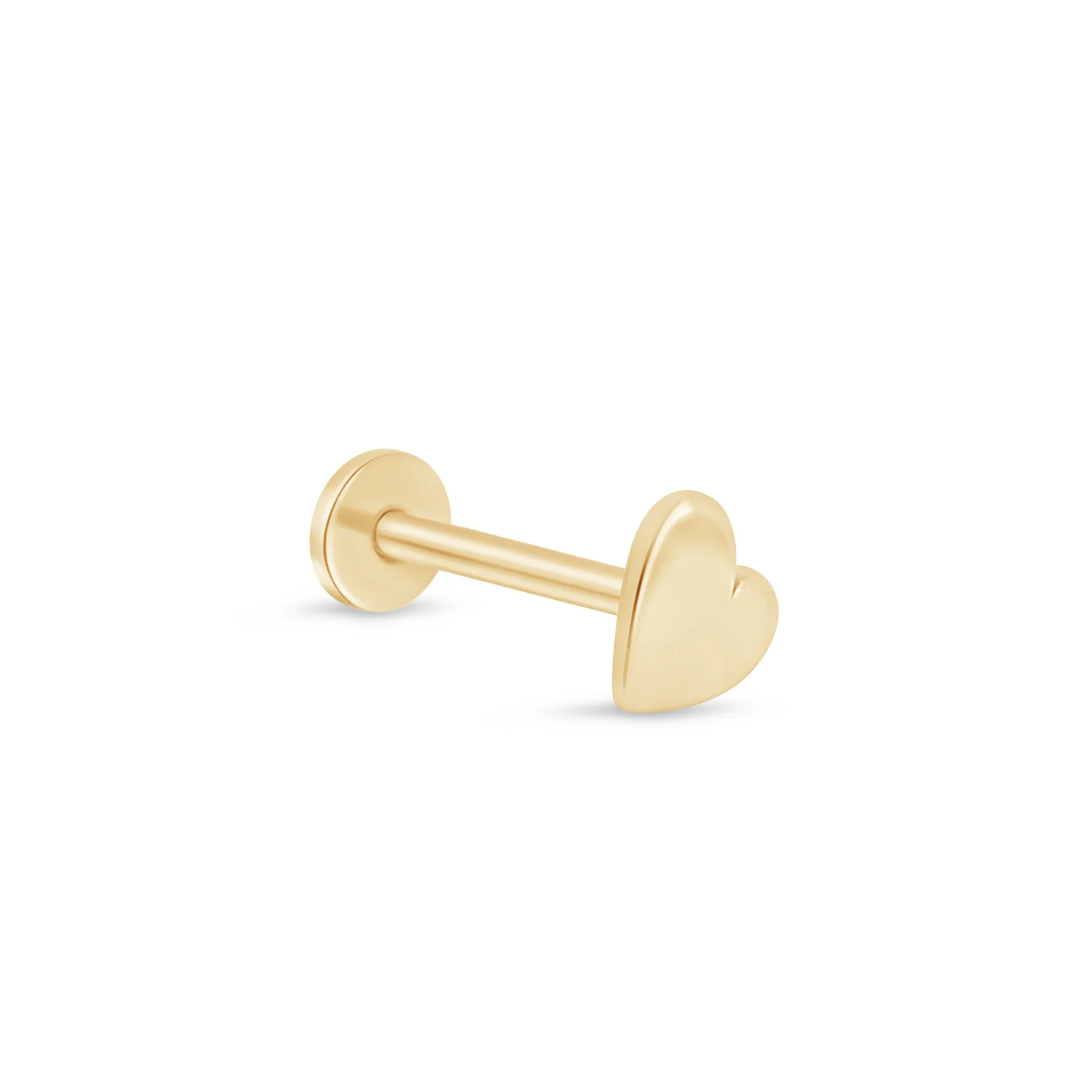 Yellow Gold Heart Threaded Flat Back Stud Earring - Image 7