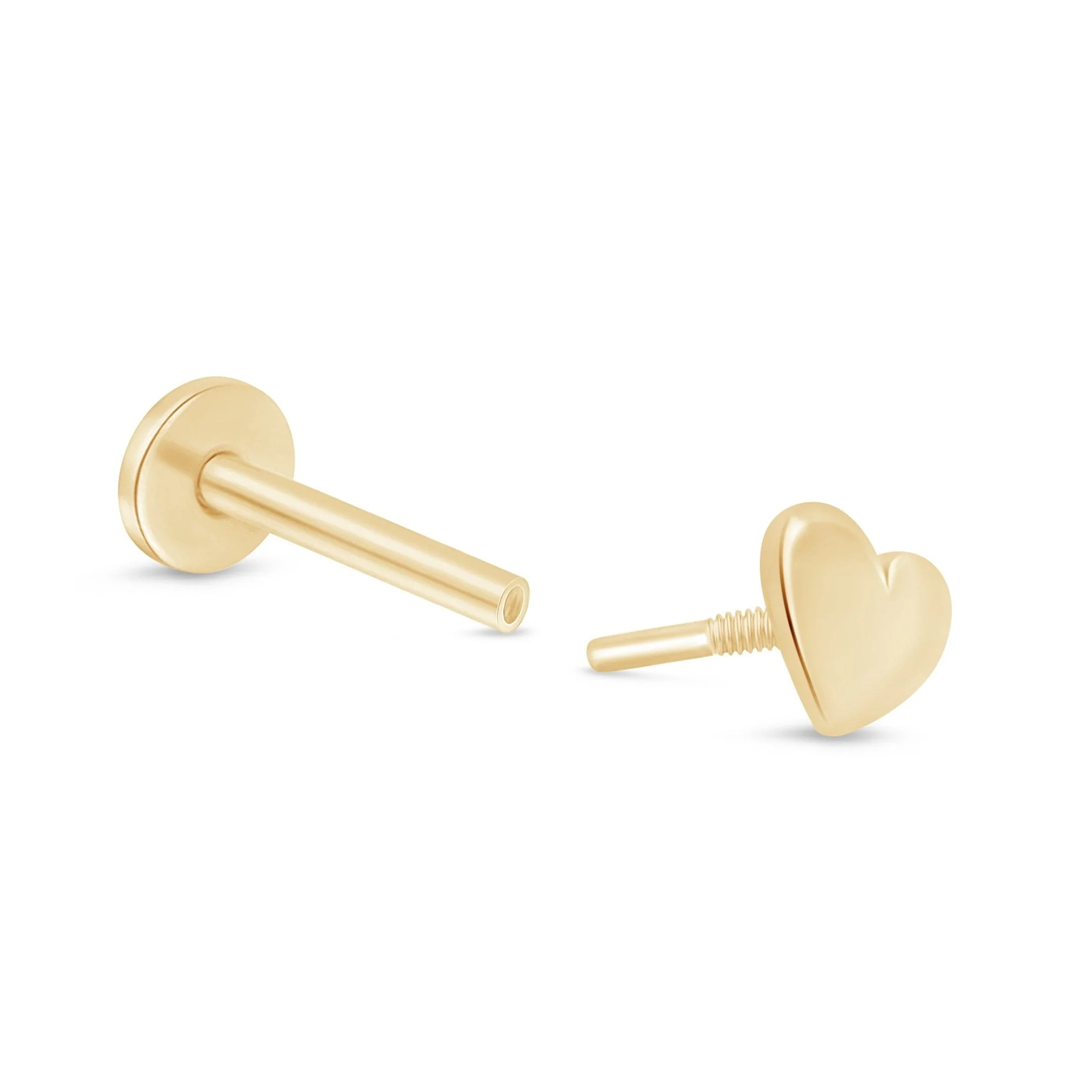 Yellow Gold Heart Threaded Flat Back Stud Earring - Image 9