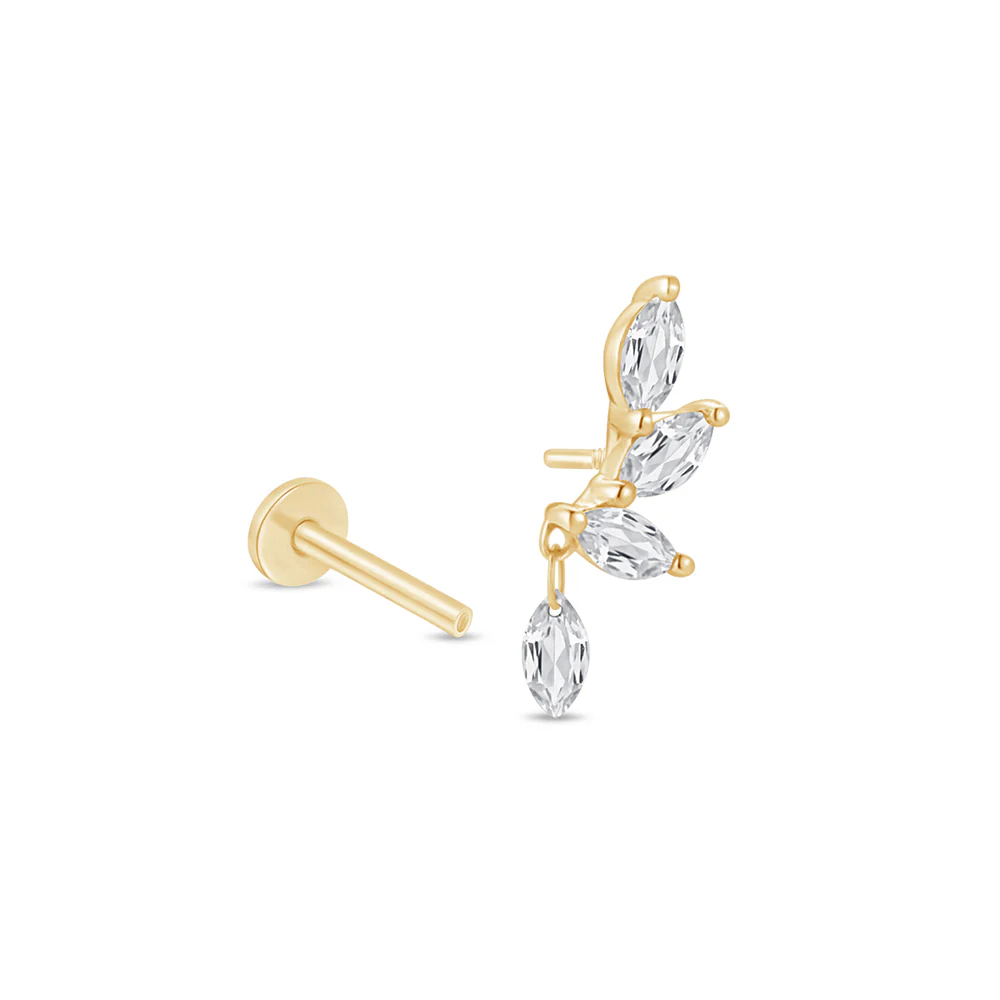 Yellow Gold Marquise Dangle Lab Grown Diamond Cluster Stud - Image 12