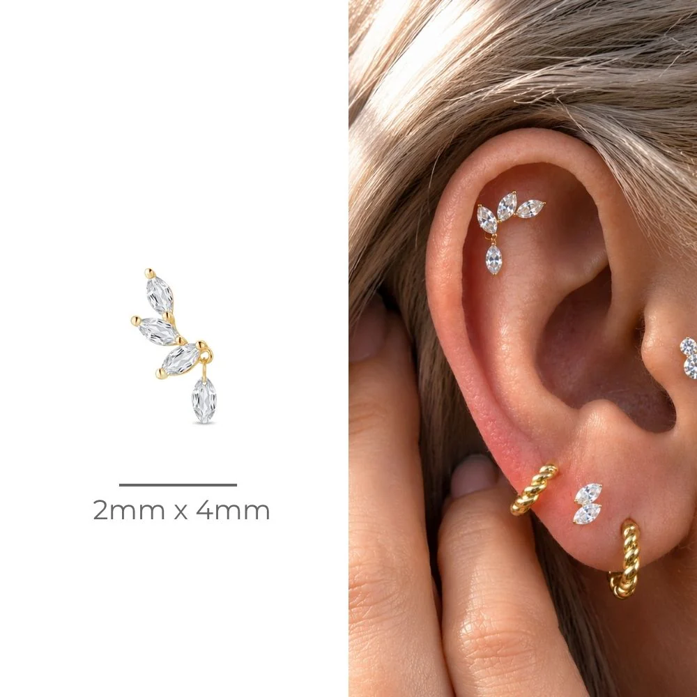 Yellow Gold Marquise Dangle Lab Grown Diamond Cluster Stud - Image 15