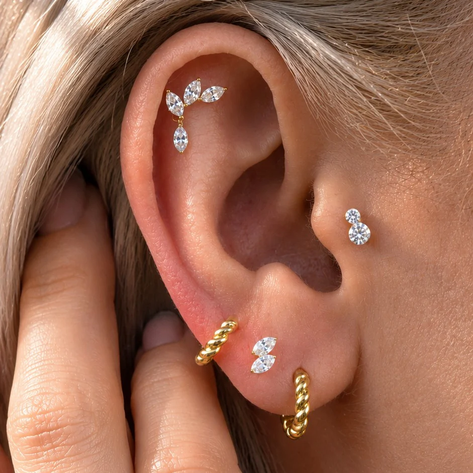 Yellow Gold Double Lab Grown Diamond Flat Back Earring - Image 9