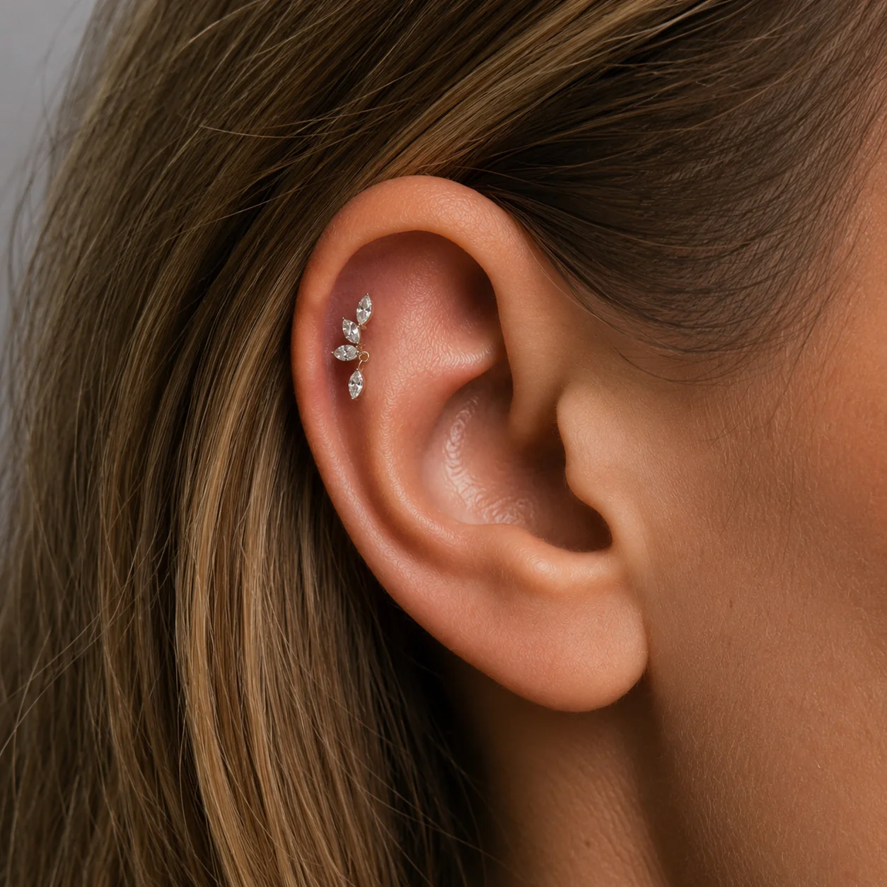 Yellow Gold Marquise Dangle Lab Grown Diamond Cluster Stud - Image 5