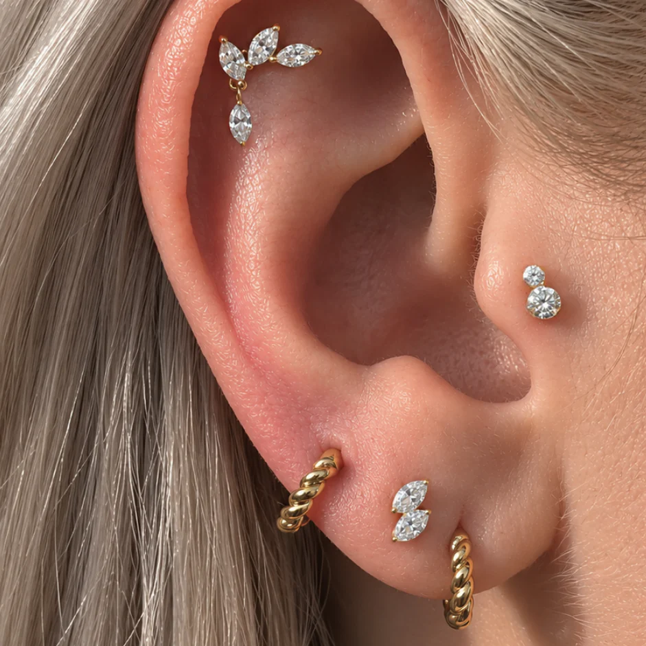 Yellow Gold Double Lab Grown Diamond Flat Back Earring - Image 11