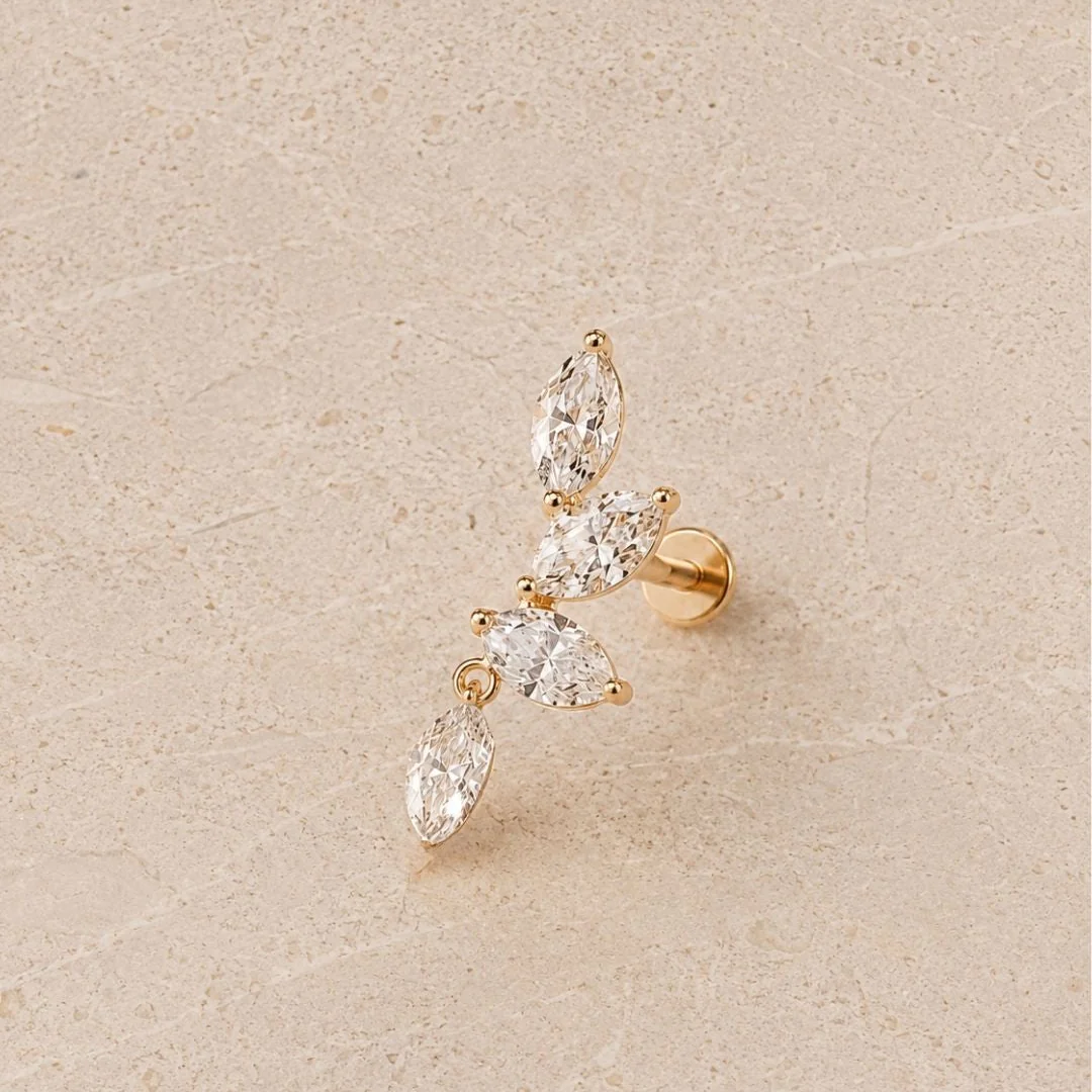 Yellow Gold Marquise Dangle Lab Grown Diamond Cluster Stud - Image 8