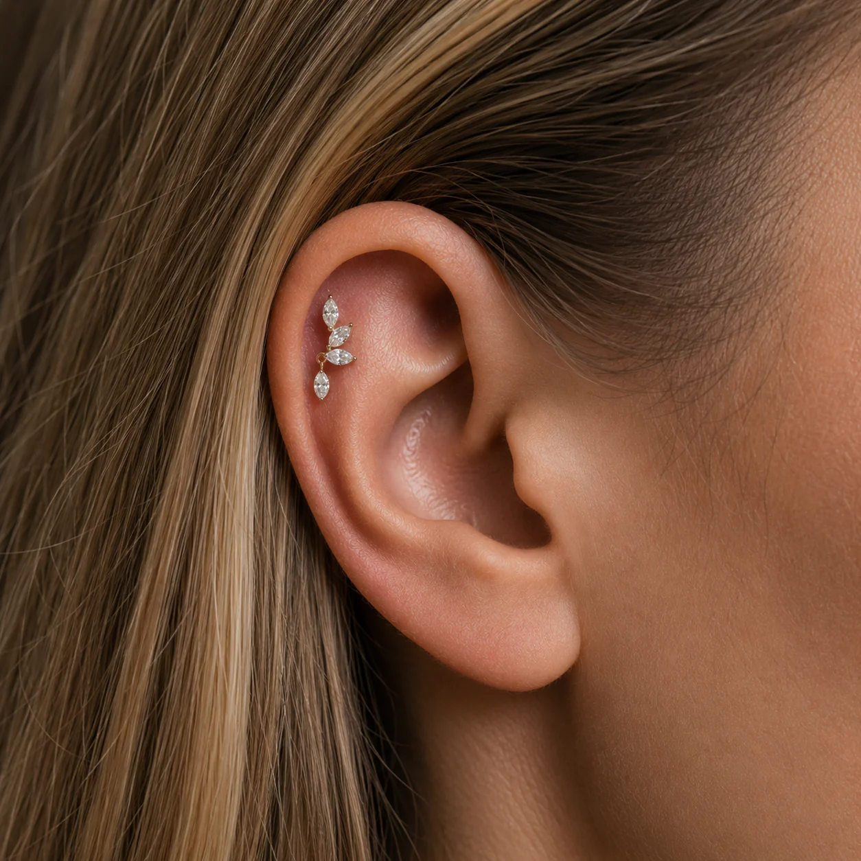 Yellow Gold Marquise Dangle Lab Grown Diamond Cluster Stud - Image 9